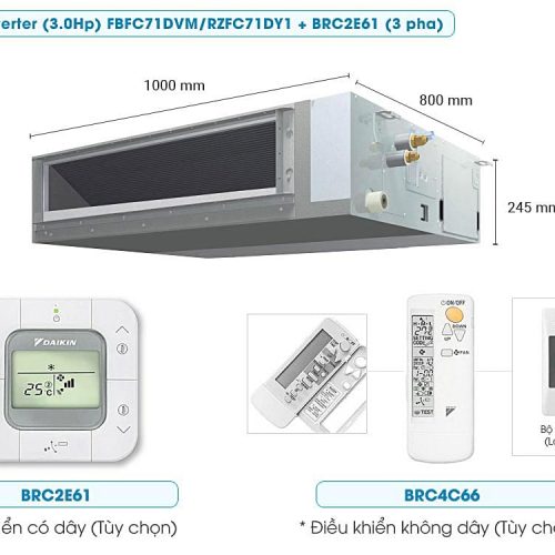 Máy lạnh giấu trần nối ống gió Daikin FBFC85DVM - RZFC85DY1 + BRC2E61 (3.5Hp) inverter - 3 pha 7 may lanh giau tran noi ong gio daikin inverter 30hp fbfc71dvmrzfc71dy1 brc2e61 3 pha kich thuoc